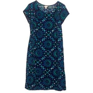 🌞 Merona Blue & Black Polyester Midi Dress w/cup sleeves Size M